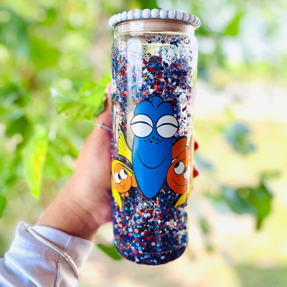 Colorful Fish-Themed Glitter Tumbler